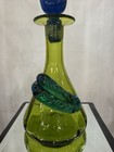 Rainbow Avacado   Olive Green Decanter With Blue Leaf   Blue Swirl Stopper