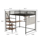 Full Size Metal Loft Bed W desk storage Stairs shelves   Led Light For Dormitory