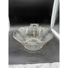 Vintage Clear Etched Glass Octagonal Serving Bowl Floral Geometric Dual Handles