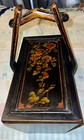 Antique Primative Wood Sewing Box Basket W slide Lid Handpainted Flowers