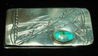 Older Sterling Silver   Turquoise  Signed Navajo Money Clip 