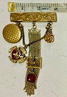 Antique Victorian Chatelaine Brooch Tassel Locket Watch Key Fob Pin 19th Century