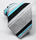 New Classic Stripe Black Gray White Turquois Woven 100  Cotton Men s Tie Necktie