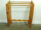 Vintage Artisan Made Country Charming Decorated Solid Wood 3 Pole Quilt Rack Vgc