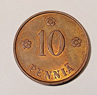 Finland   10  Penni    1940     Copper   stamped Glans