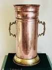 Vintage Copper Umbrella Stand Or Cane Holder With Ornate Brass Handles