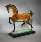 Horse On Marble Base  Bronze Statue  Special Patina  17 h