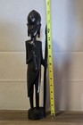 Vintage Hand Carved African Warrior Statue Figure W  Spear Wood Tribal Art 14 