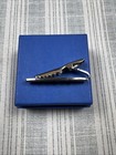 Vtg Silver Tone Tie Clip Tie Bar  Skinny Tie Width With Red Stones  0369 Nos