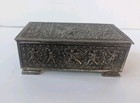 Antique European Embossed Tin Jewelely Trinet Box Silver Tone Cherubs Putti