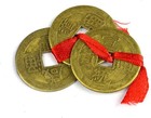 Feng Shui Lucky Three Chinese Coins Set In Red Ribbon For Wealth And Prosperity