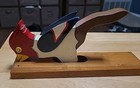 Vintage Wooden Bird Doornocker Hand Carved And Painted Red White Blue Yellow