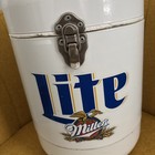Miller Lite Metal Cooler With Wooden Handle And Logo Beer Round Vintage Preowned
