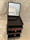 Vtg Japanese Floral Black Laquer Jewelry Box Mirror 3 Small Drawers 5    H X 4    W