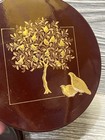 Vintage Mcm Toyo Coasters In Box Set Of 5 Brown Gold Pear Tree Birds 4 25   