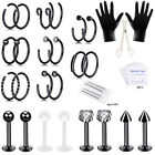 19-35pcs Body Piercing Tool Kit Surgical Steel Nose Labret Lip Ring Stud Earring