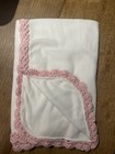 White Acrylic Receiving Blanket With Pink Handcrochet Scalloped Edge  Super Soft