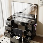 43  46  Vanity Desk Stool Makeup Table Led Light Mirror W  Power Outlet Drawers