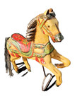 Vintage Wooden Carved Painted Childrens Toy Carousel Horse W  Iron Sterrup Stand