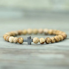 1 Pc Minimalist Men   s Cross Bracelet     6mm Tiger Eye Stone Beaded Wristband Gift