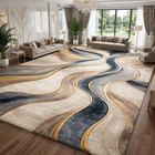 Hand Tufted  Abstract  Modern Wave Pattern Rug  Neutral Beige Blue Gold Area Rug