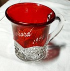 Vintage Ruby Red Flash Glass Souvenir Handled 2-1 2  Cup  richard  1948