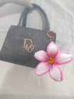    handmade Pink Flower Bag Charm - Artisan Floral Keychain - Unique Handcrafted A