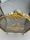 Rococo Fireplace Screen France Trifold  Birds Flowers Ribbons Brass