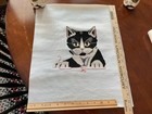 Vintage Needlepoint Tuxedo Cat Canvas Completed 17 5   x14   