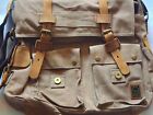 Vintage Military Leather Canvas Laptop Bag Messenger Bag 14  Medium Travel New