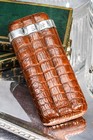 Handsome English Cigar Case Antique Crocodile Leather Sterling Silver Tobacciana