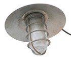 Vintage Industrial Aluminum Pendant Light With Ribbed Glass Shade   Metal Cage