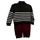 Happy Fella Kids 12m Quarter Zip Striped Sweater Burgundy Pants Set Cozy Fall