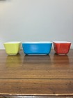 Vintage Pyrex Primary Refrigerator Dishes Lot 3 Pc 501 Yellow Red 502 Turquoise 