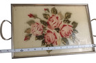 Vintage 1930 s Art Deco Metal Glass Rose Floral Vanity Perfume Tray Germany