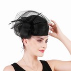 Black Fascinator Hat Cocktail Church Hats For Women Headwear With Veil Feather