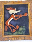 Vintage Looney Tune Velvet Art Wile E Coyote 17    X 14    Wood Frame