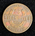 Antique Bronze Green River Whiskey Good Luck Coin Token Prohibition Era 1920 s