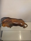 Vintage Hand Carved Wooden Lion Statue Sculpture Mahogany Two Tone Boho 8x6 