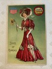 Fancy Victorian Lady  State Of Kansas Umbrella Sunflower Antique 1908 Postcard 