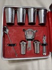 Vintage 10 Pc Platt Travel Cocktail Bar Liquor Case Portable - Aluminum Glasses