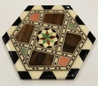 Vintage 1970 s Spanish Octagonal  Inlaid Wooden Drink Coasters Set Of 6