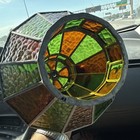 Vintage Stained Glass Hanging Ceiling Swag Light Fixture Shade Of Green Orange