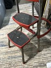 Vintage Cosco Step Stool Retro Mcm Red Vinyl Kitchen Chair Flip        