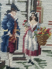 Vtg Finished Needlepoint Petit Point Woman Selling Flowers Framed Grannycore