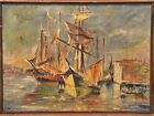 Incredible Colorful Antique C1900 Harbor Seascape Oil Painting