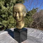 Vintage Vietnamese Bust Of Woman Bronze Sculpture Wood Base 11   h Artist Signed