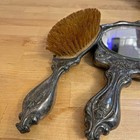 Antique 1907 Silver Vanity Mirror   Brush Set Rococo Floral Scroll Edwardian