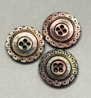 Vintage Set Of 3 Carved Smokey Mop Buttons - 7 8   f42 