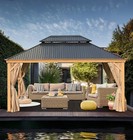 Aoodor 12 x 16  Hardtop Gazebo Wooden Grain Coated Aluminum 2-tier Steel Roof